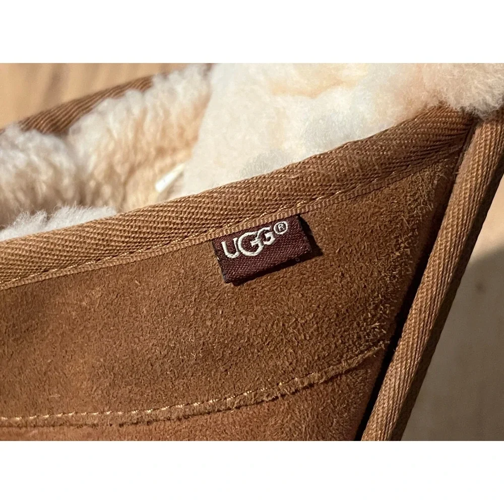 UGG Scuff Slipper Mens 12 Brown Suede Sheepskin Lining House Shoes Slip On Warm